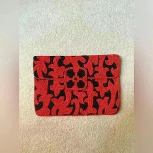 Akita Beaded Envelope Clutch in Orange and Black Pattern